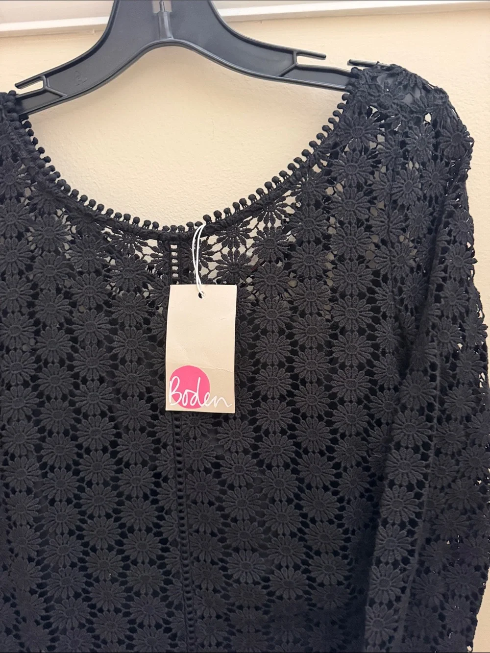 Boden Black Floral Crochet Lace Top